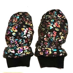 Thinsulate Black and Rainbow Metallic Animal Print Snow Mitten Girls Size 7
